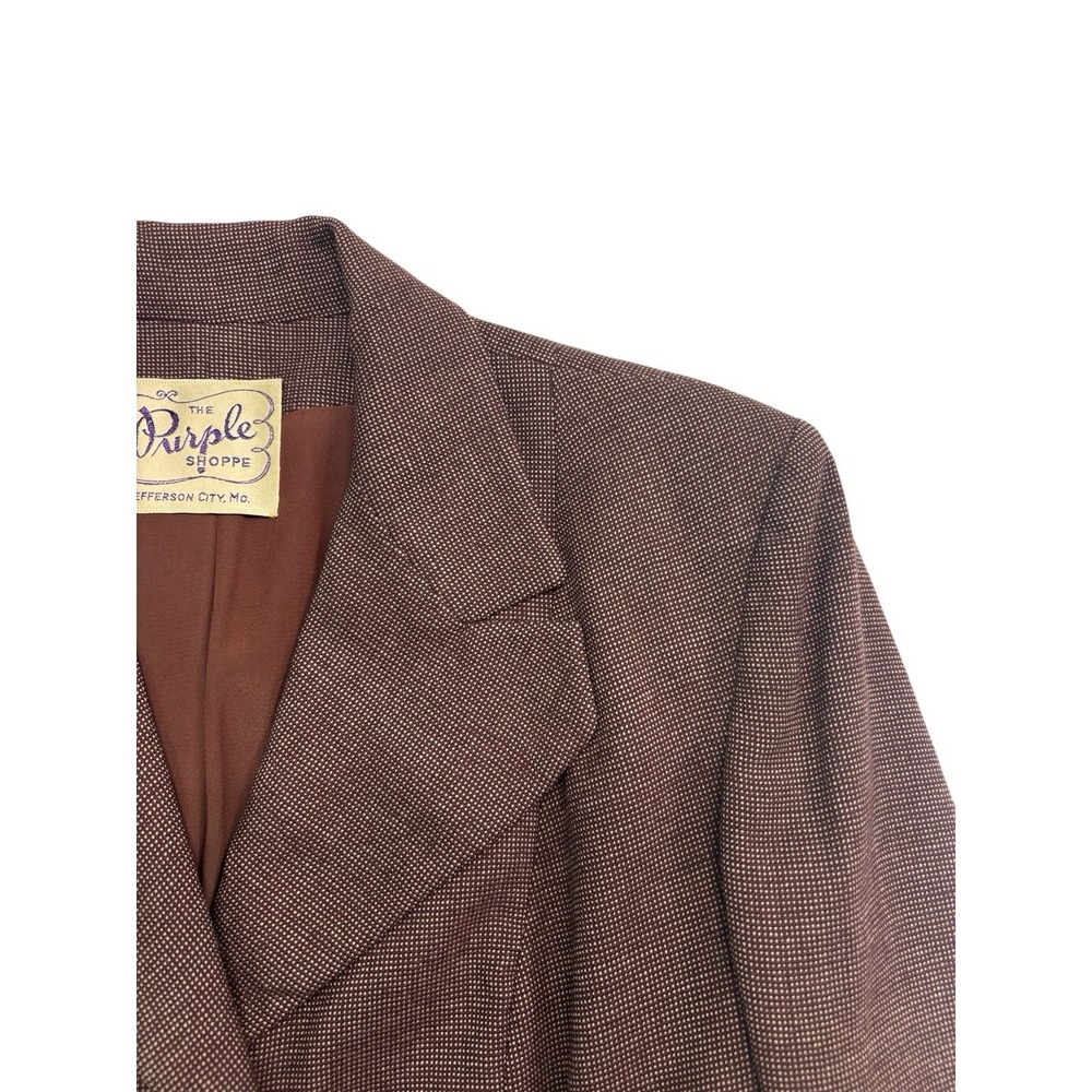 vtg 1940s Womens Small 6 Brown Birdseye Tweed Peplum Tailored Jacket Blazer - Picture 3 of 14